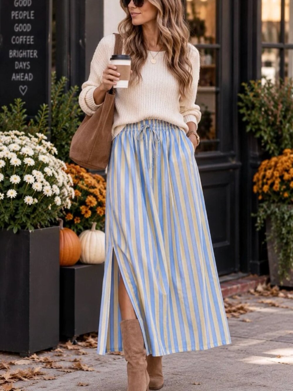 *Universal Thread* Blue & Beige Striped Pull-On Maxi Skirt - Small - NEW!